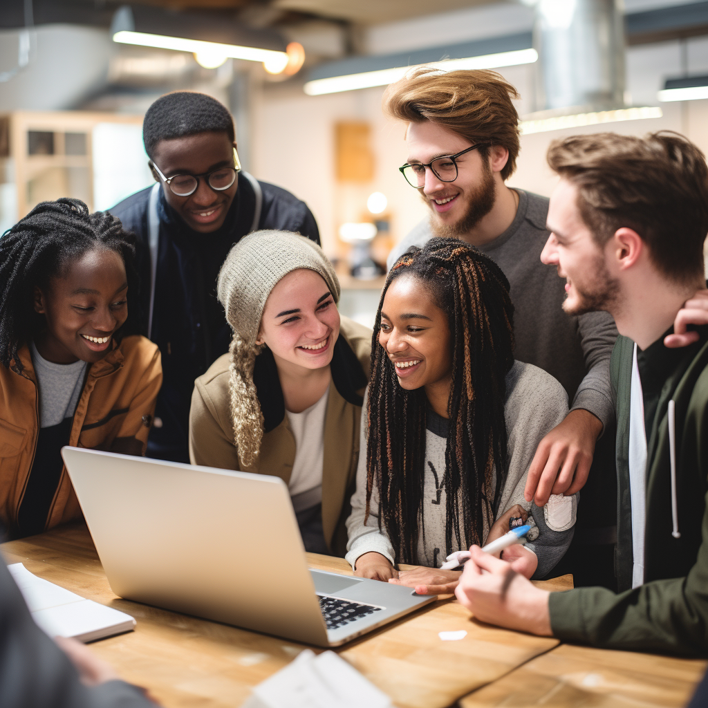 Diverse teenagers learning business basics