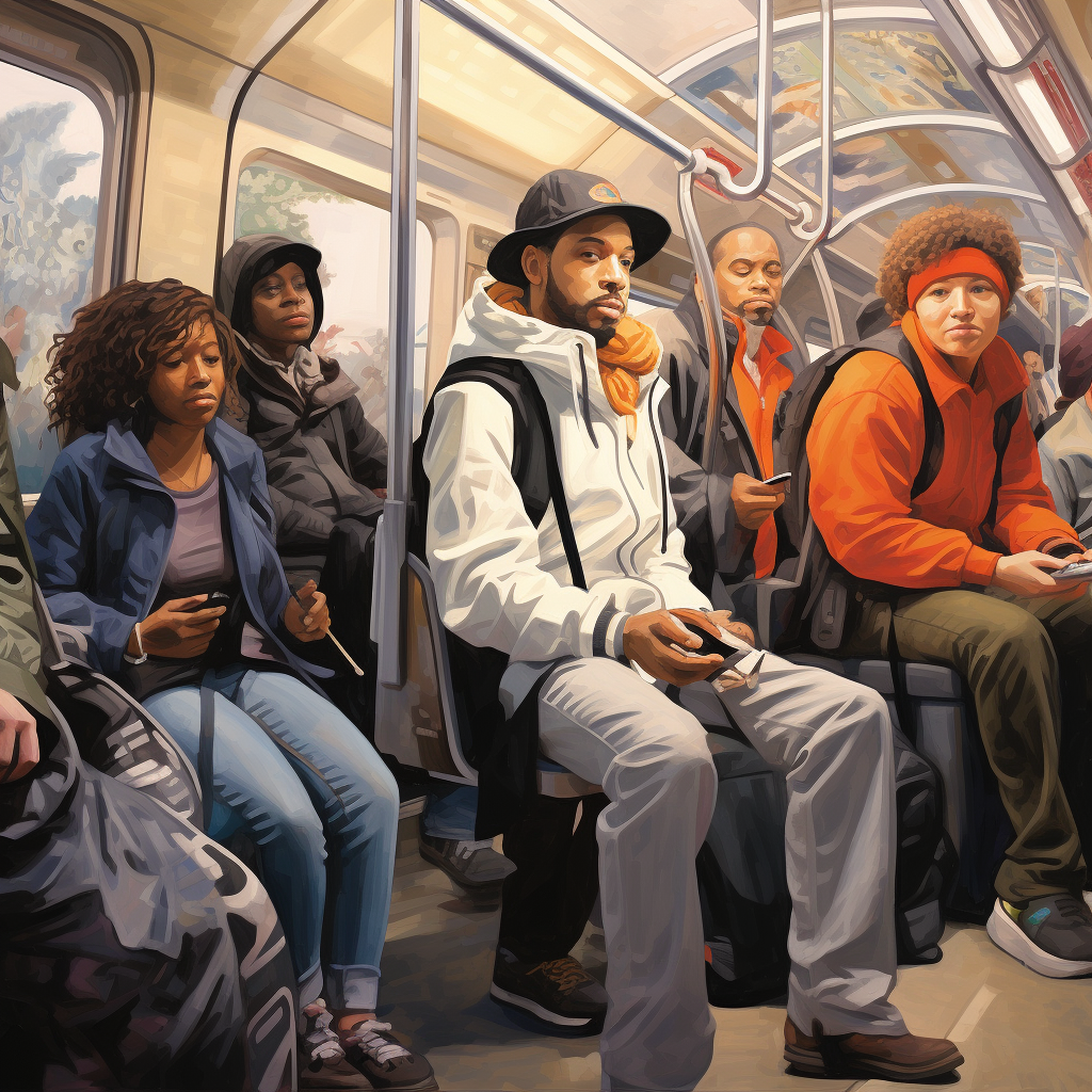 Diverse transit riders in urban setting