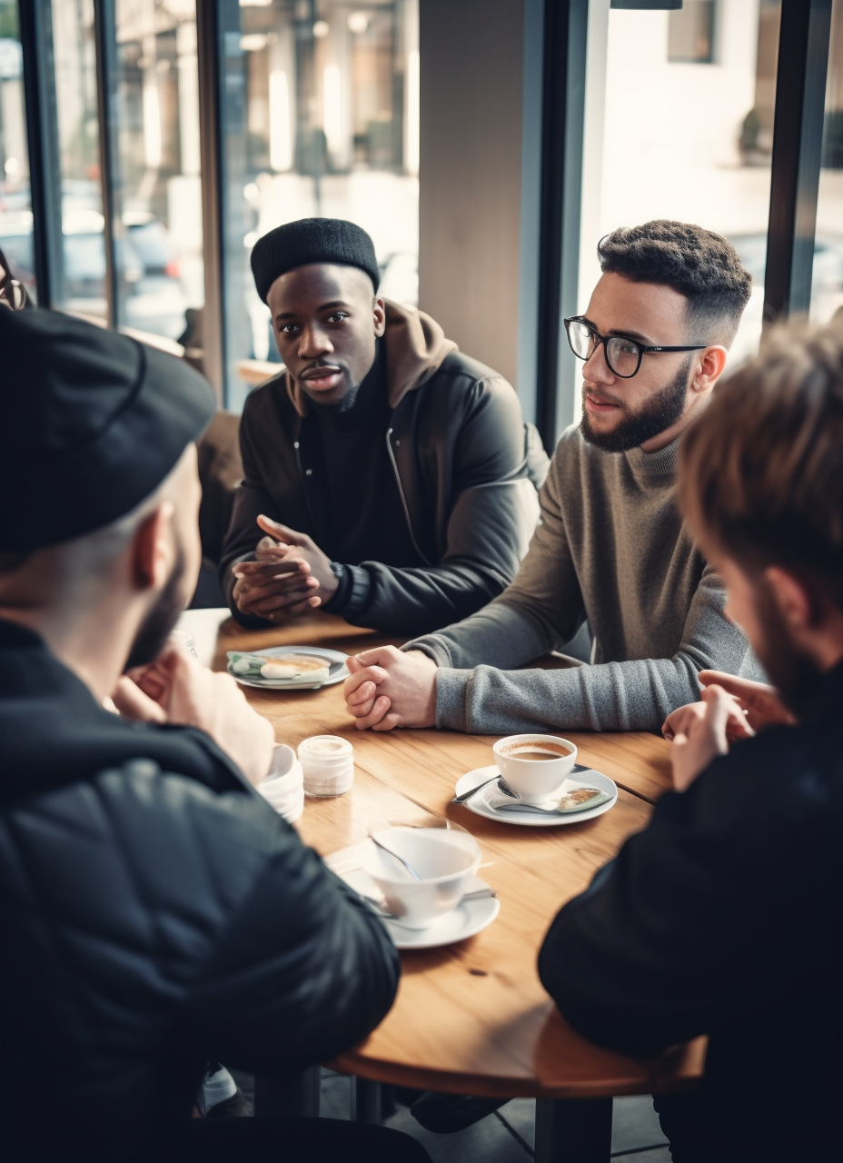 Young men engaged in round table discussions