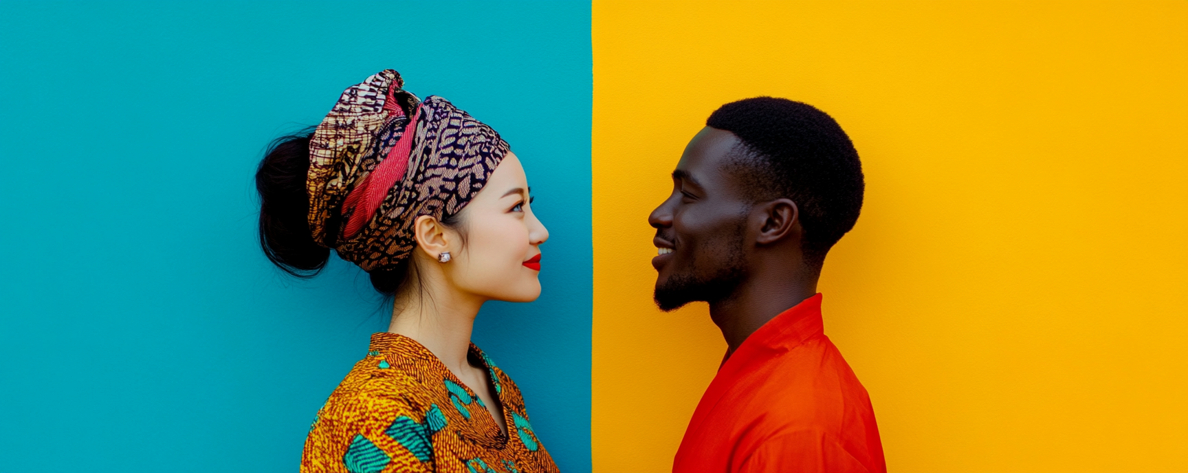 Japanese woman and African man smiling