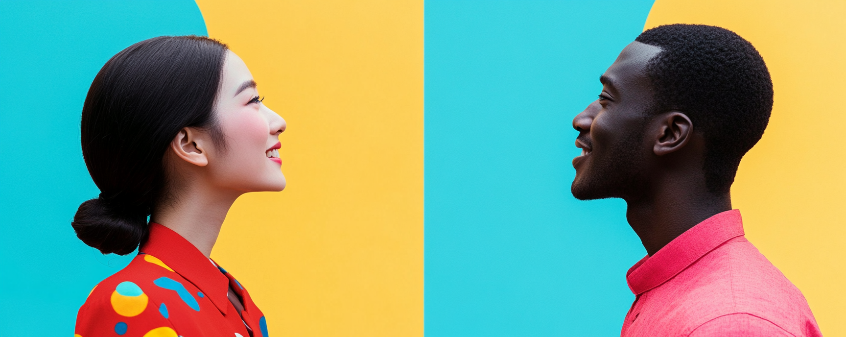 Japanese woman and African man smiling