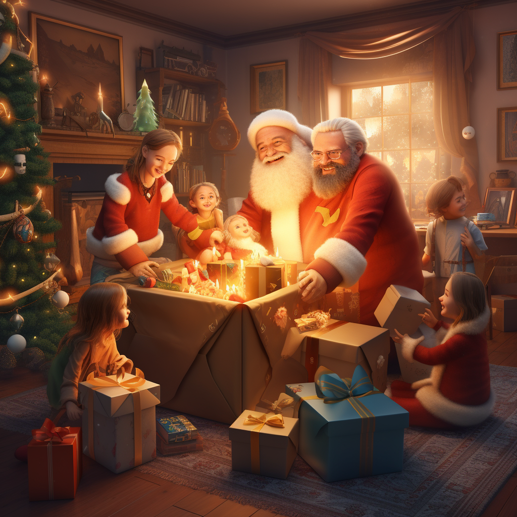 Family storing Santa Claus in a box