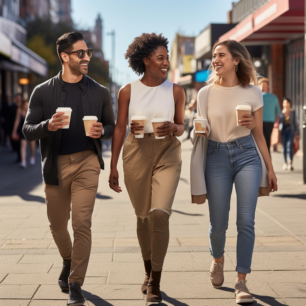 Ethnic diverse friends with coffee cups