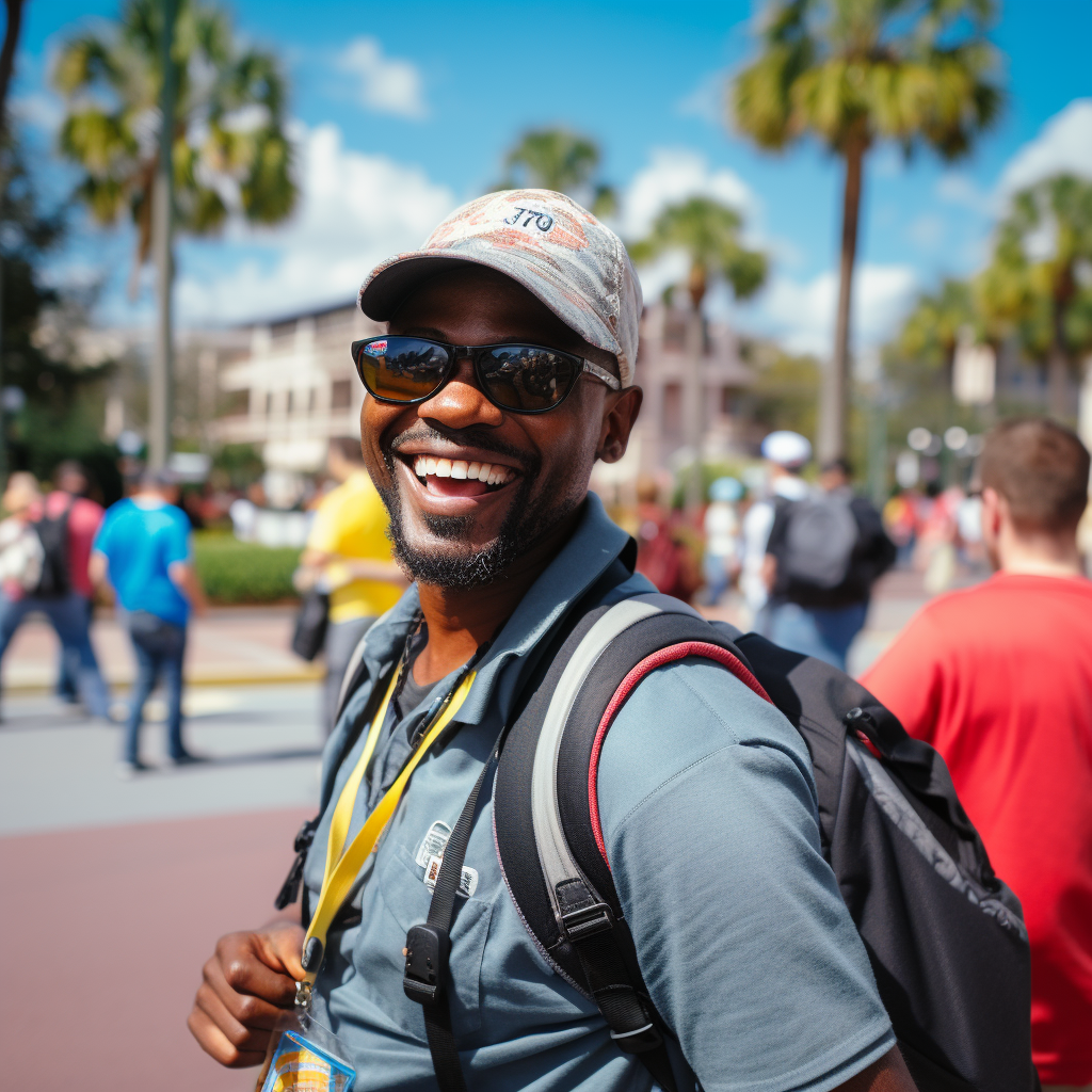 Smiling diverse tour guide in Orlando Florida