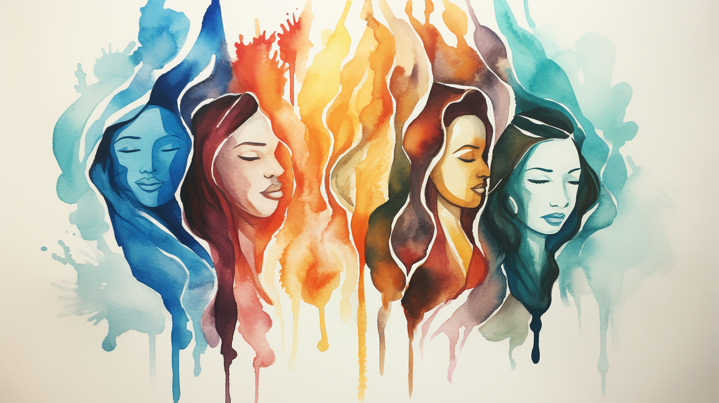 Abstract watercolor depicting diverse genders