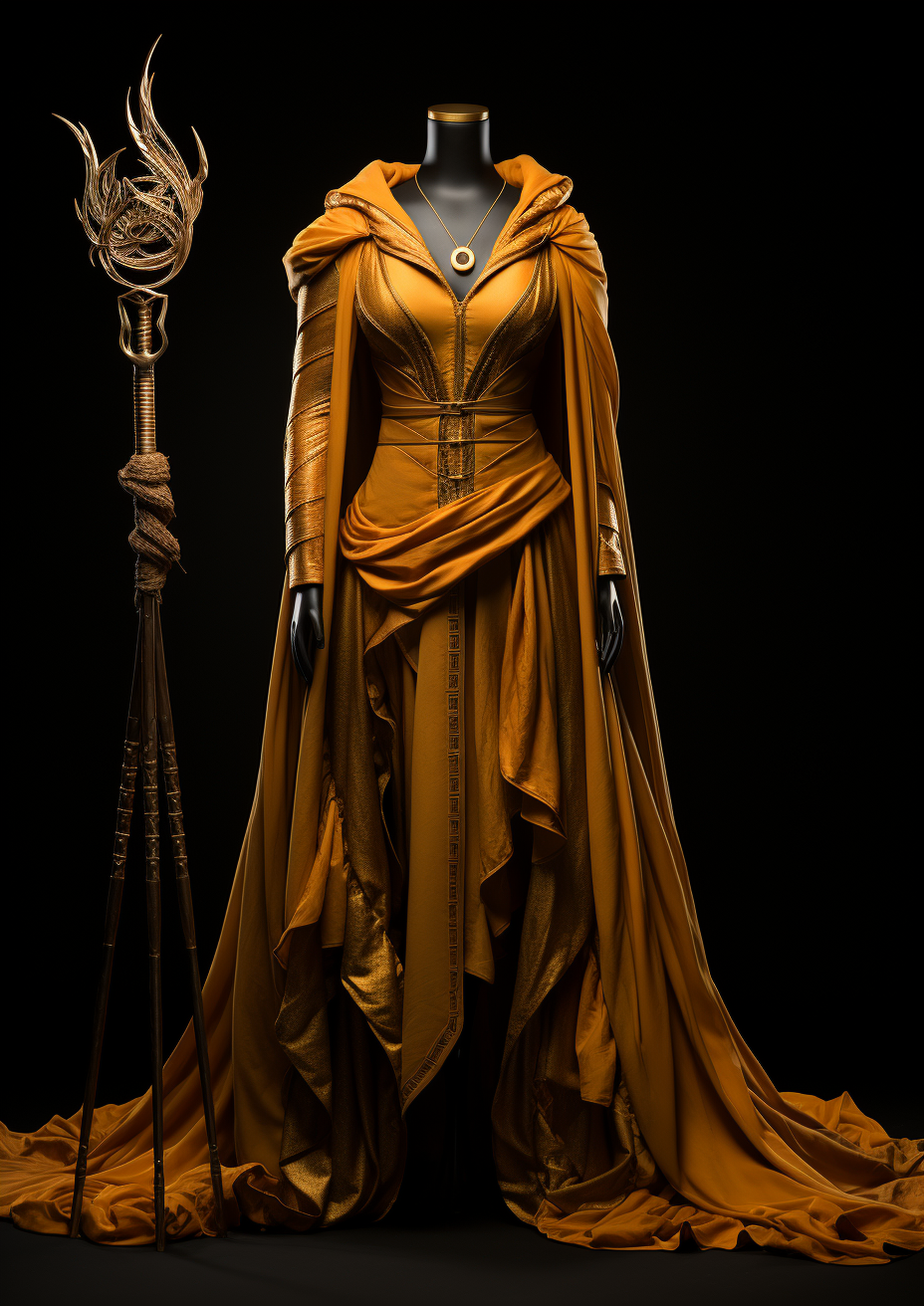 Divine Costume Design with Scepter and Enchantment