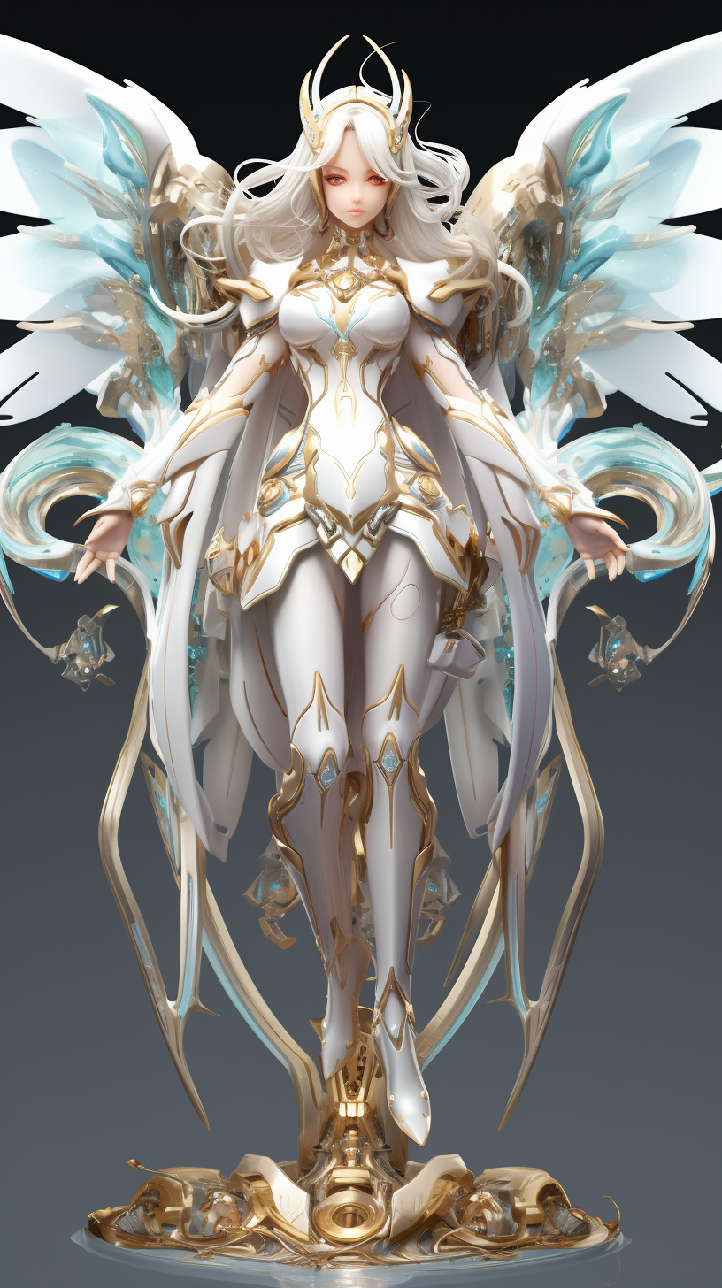 Divine Girl with Mechangel Wings in Dynamic Pose