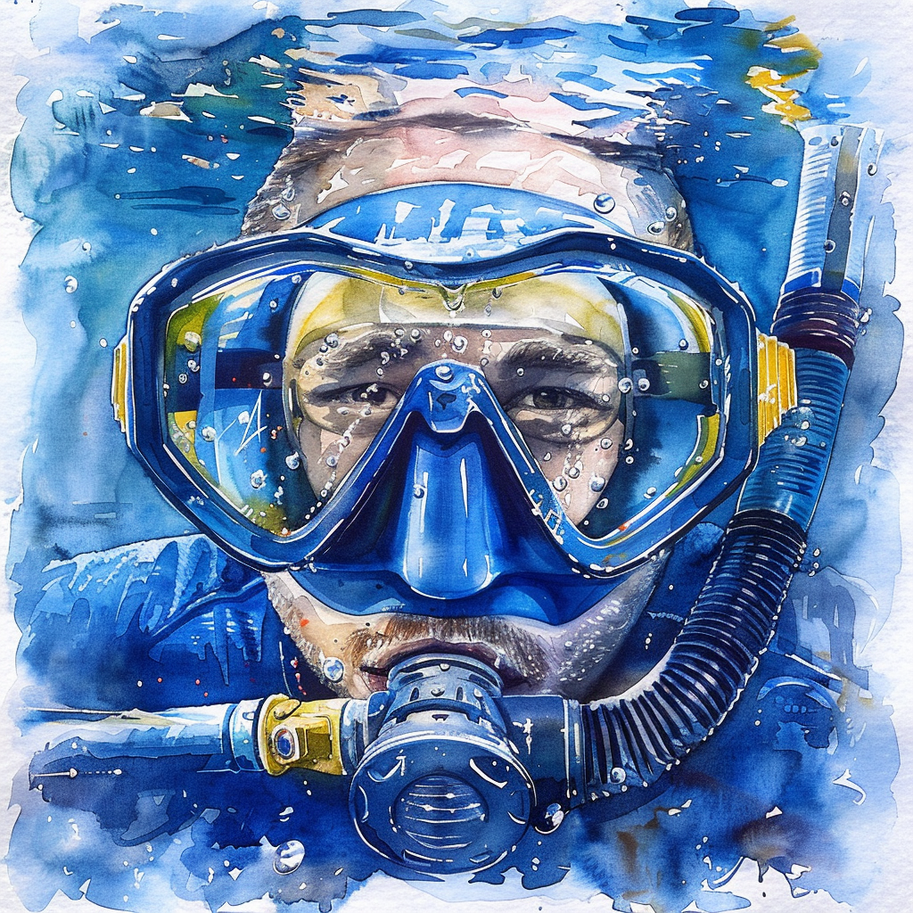 Watercolor diving mask snorkel image