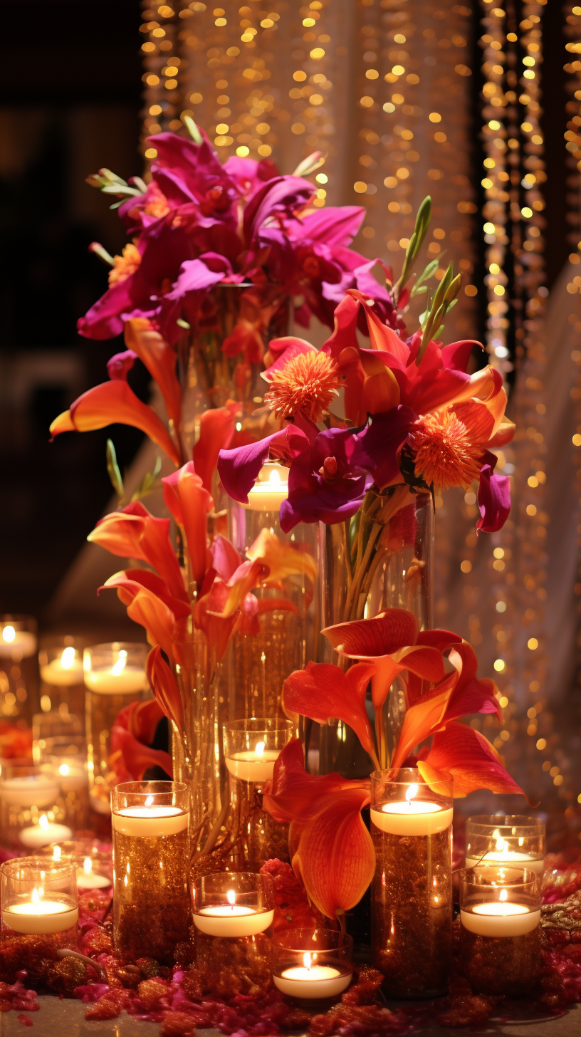 Colorful Diwali floral and light decorations