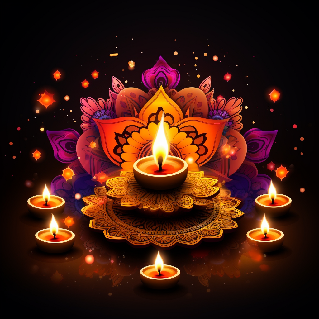 Colorful Diwali greeting with candles