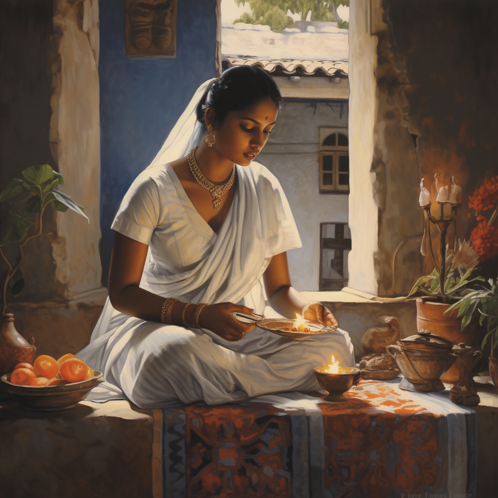 Indian woman painting Diwali scene