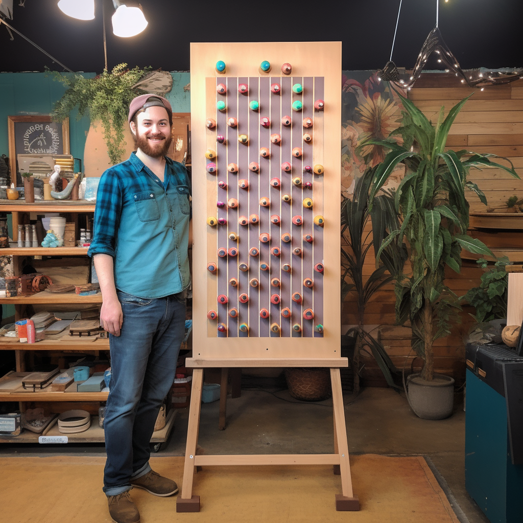 Man next to homemade Plinko board