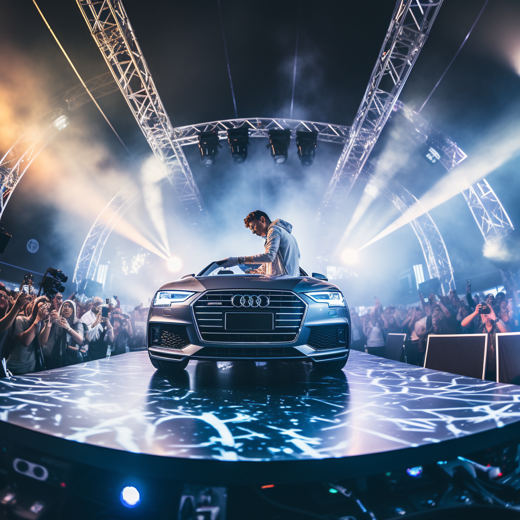 DJ concert with LED display and car