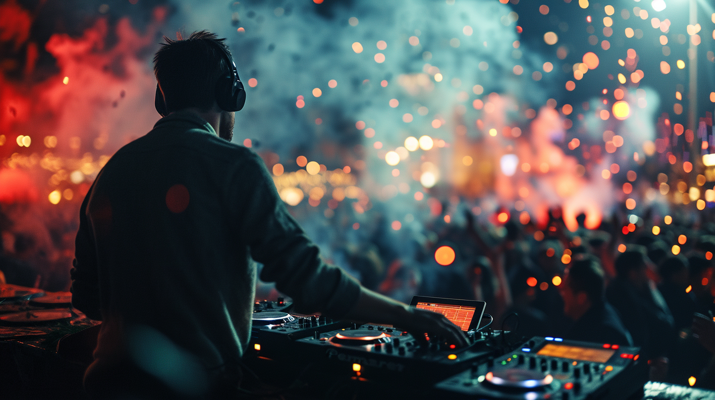 DJ igniting a mega firework at New Year party