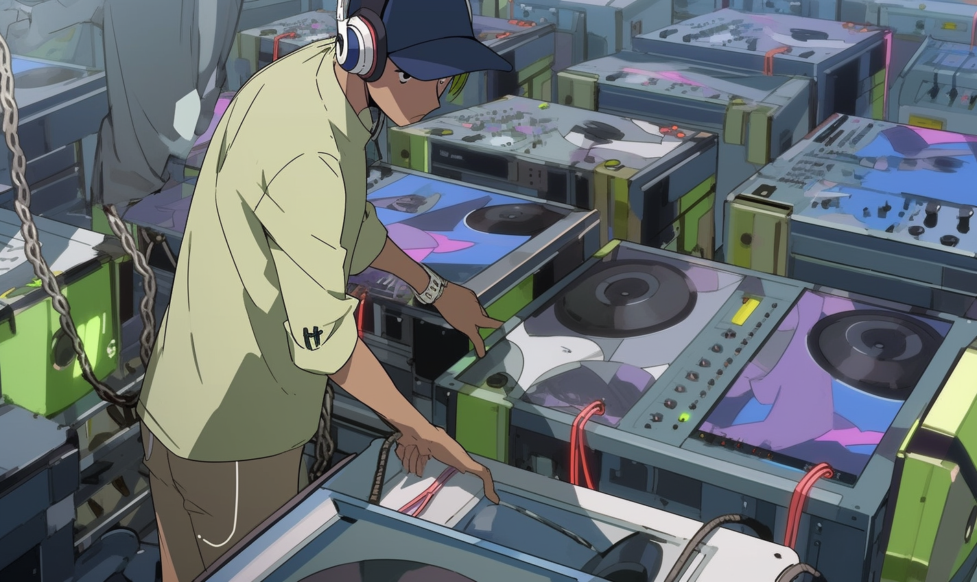 DJ playing music on factory floor