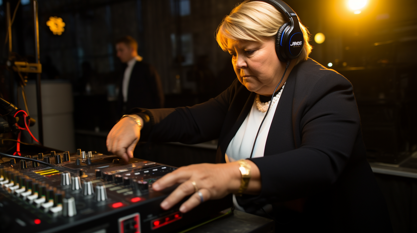 Erna Solberg playing DJ set