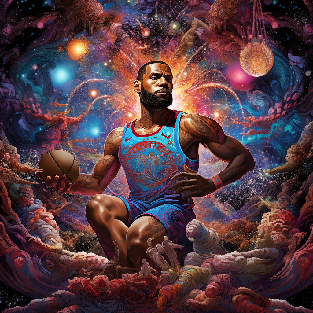 LeBron James on an Artistic Basketball Court