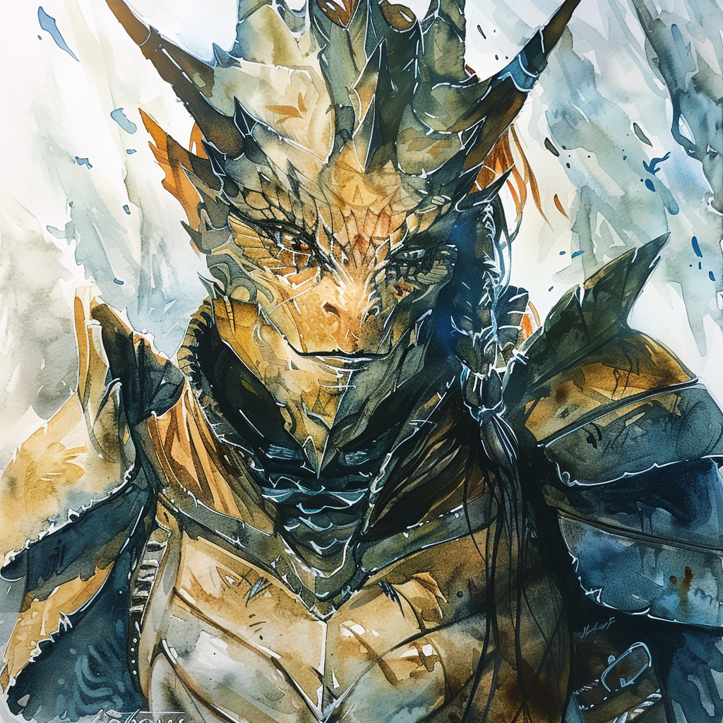 Dragonborn woman angry armored illustration