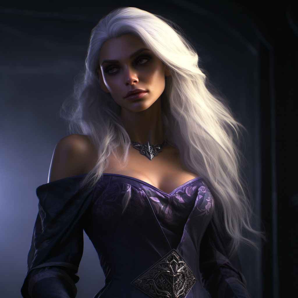 Beautiful Female Drow in Purple Dress