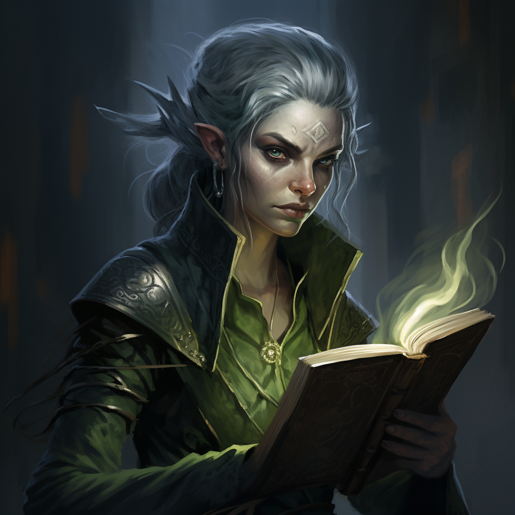 Half-Elf Warlock with Green Hair