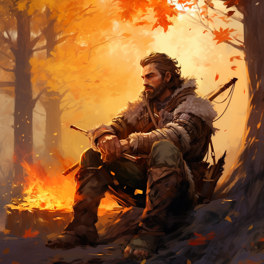 DND Hunter Sitting Around Fire