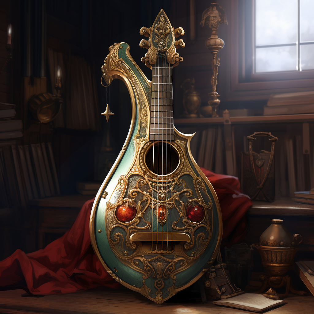 Steampunk-inspired instrument lute illustration