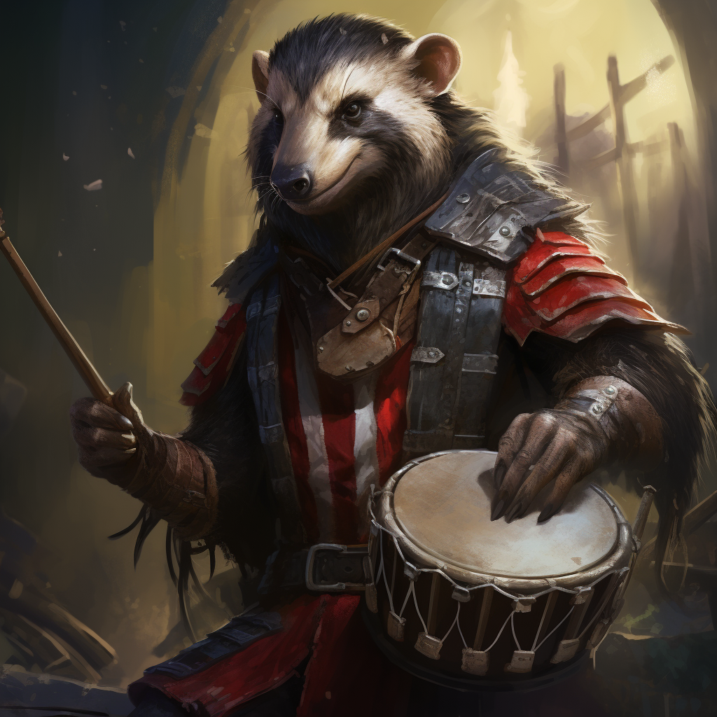 Badger bard rocking heavy metal drumsticks