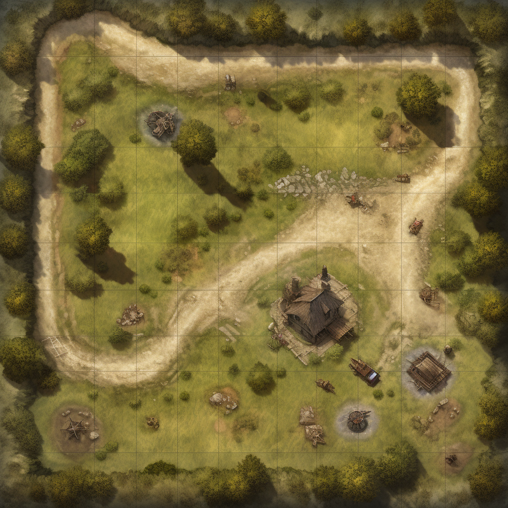 Dungeons and Dragons battle map with grassland and wagon