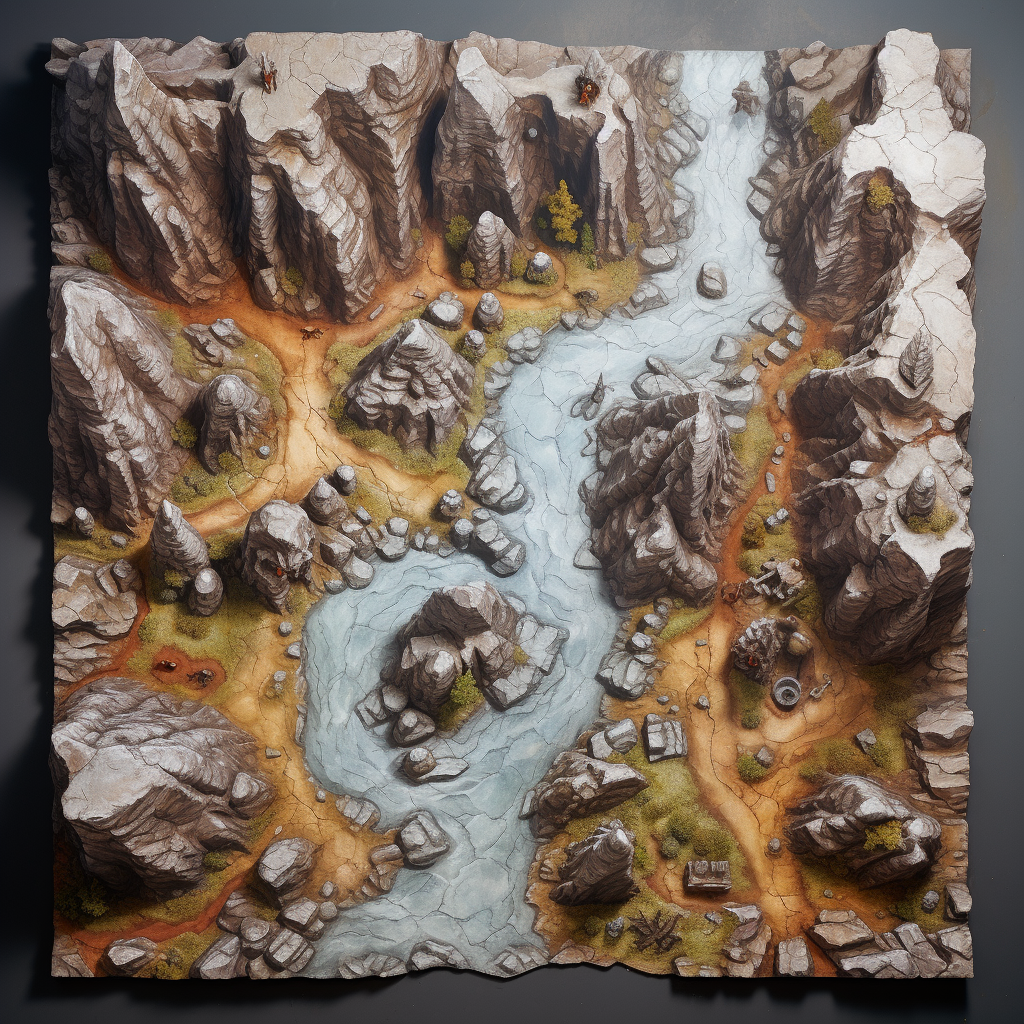 D&D battle map in a narrow rocky pass