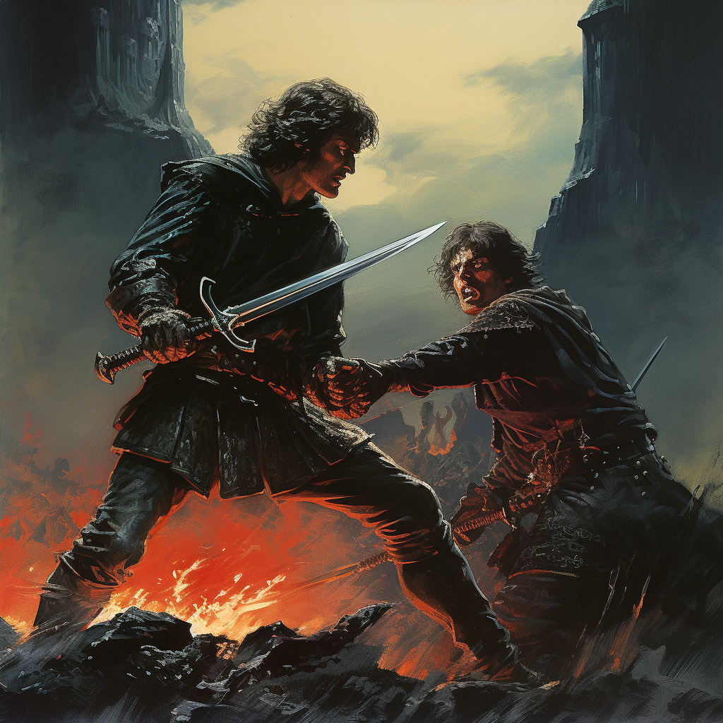 Dark Fantasy Art of Two Adventurers in Combat