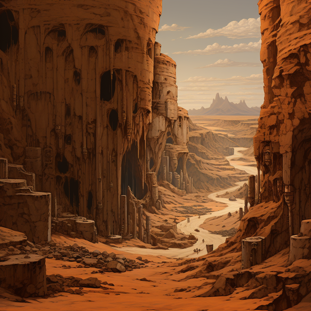 D&D fantasy illustration of a desert chasm edge