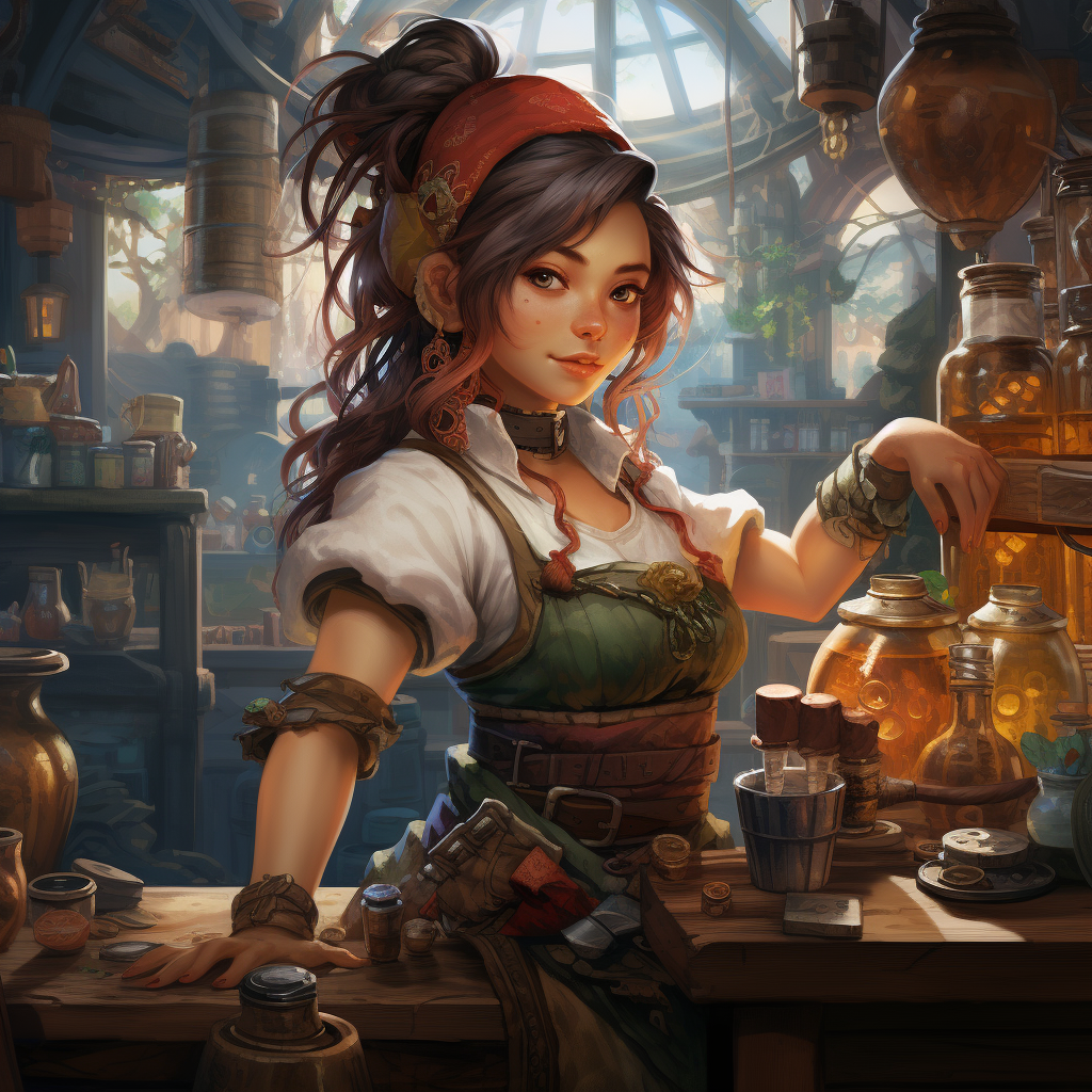 Female gnome bartender in Japanese attire