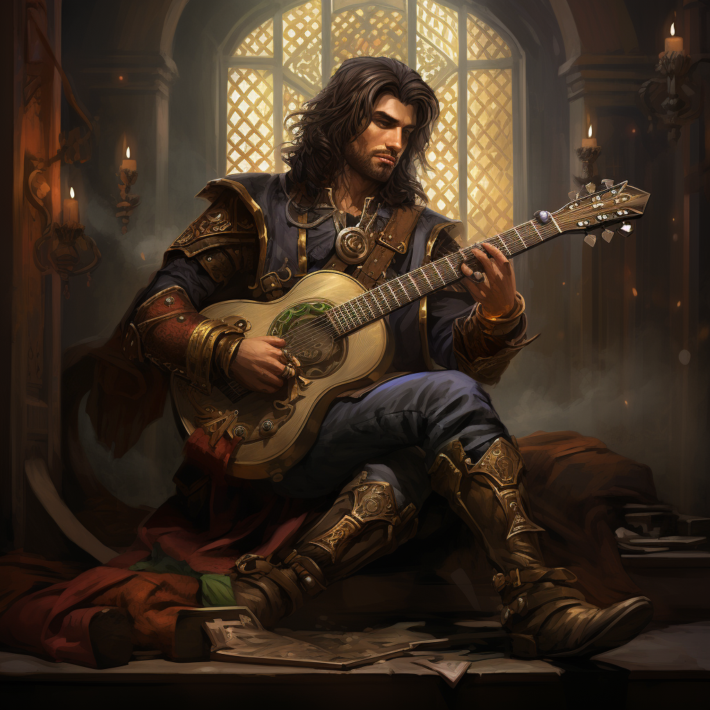 Steampunk Tinkerer playing Lute in D&D Illustration