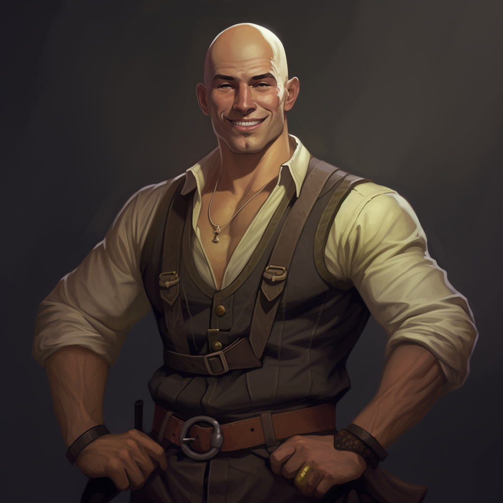 Muscular Tailor with Bald Head in DnD 5e Style