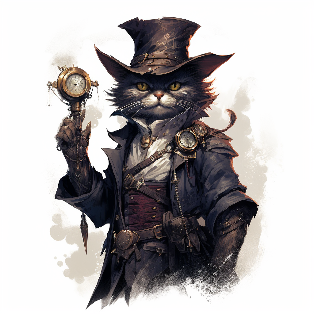 Anthropomorphic cat sorcerer in steampunk fantasy