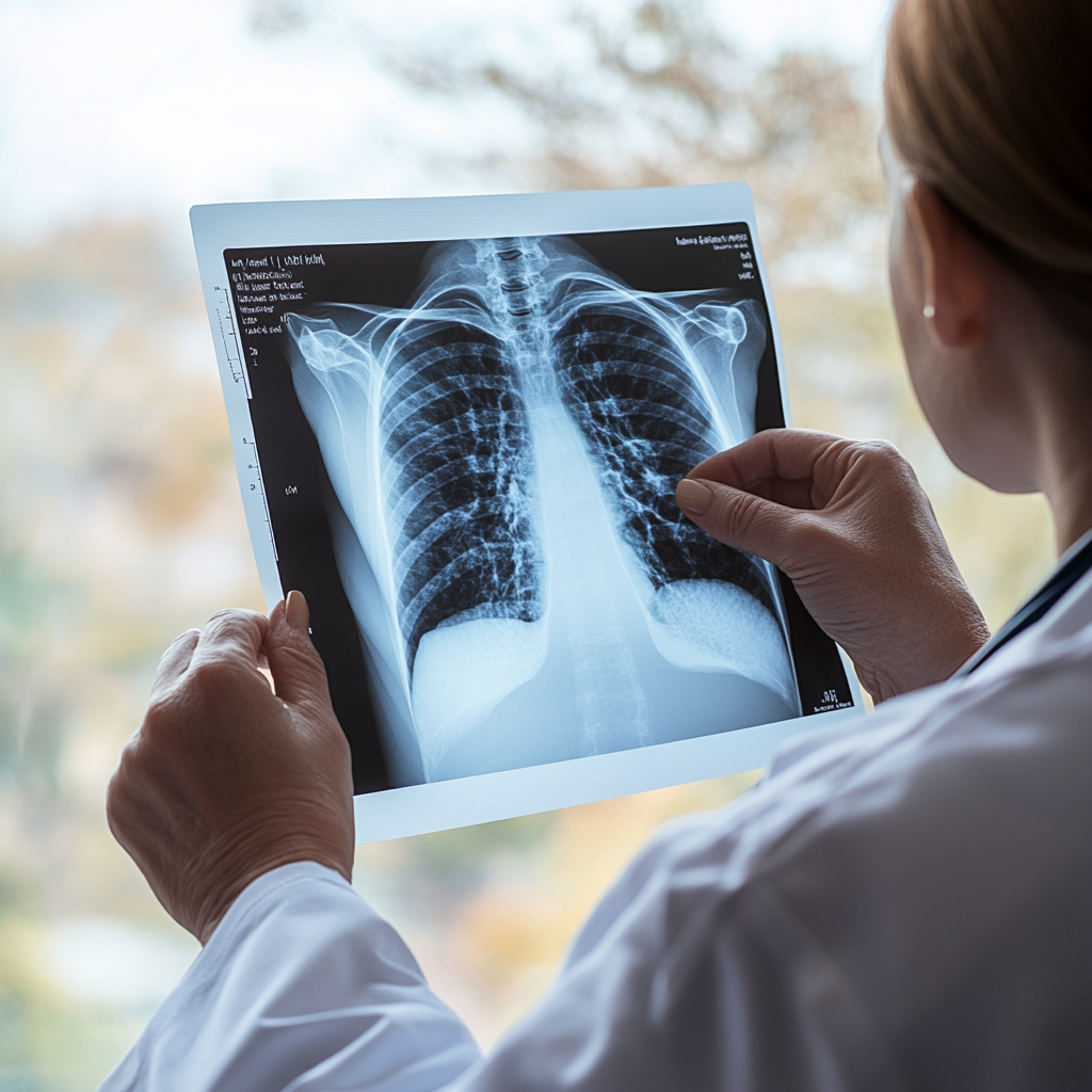 Doctor analyzing lung X-ray image