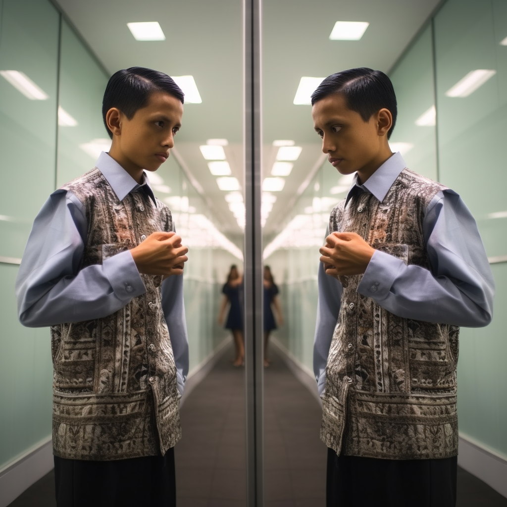 Doctor and Boy Looking at Graduation Reflection