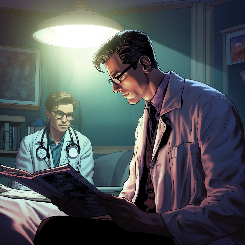 Doctor examining patient comic style