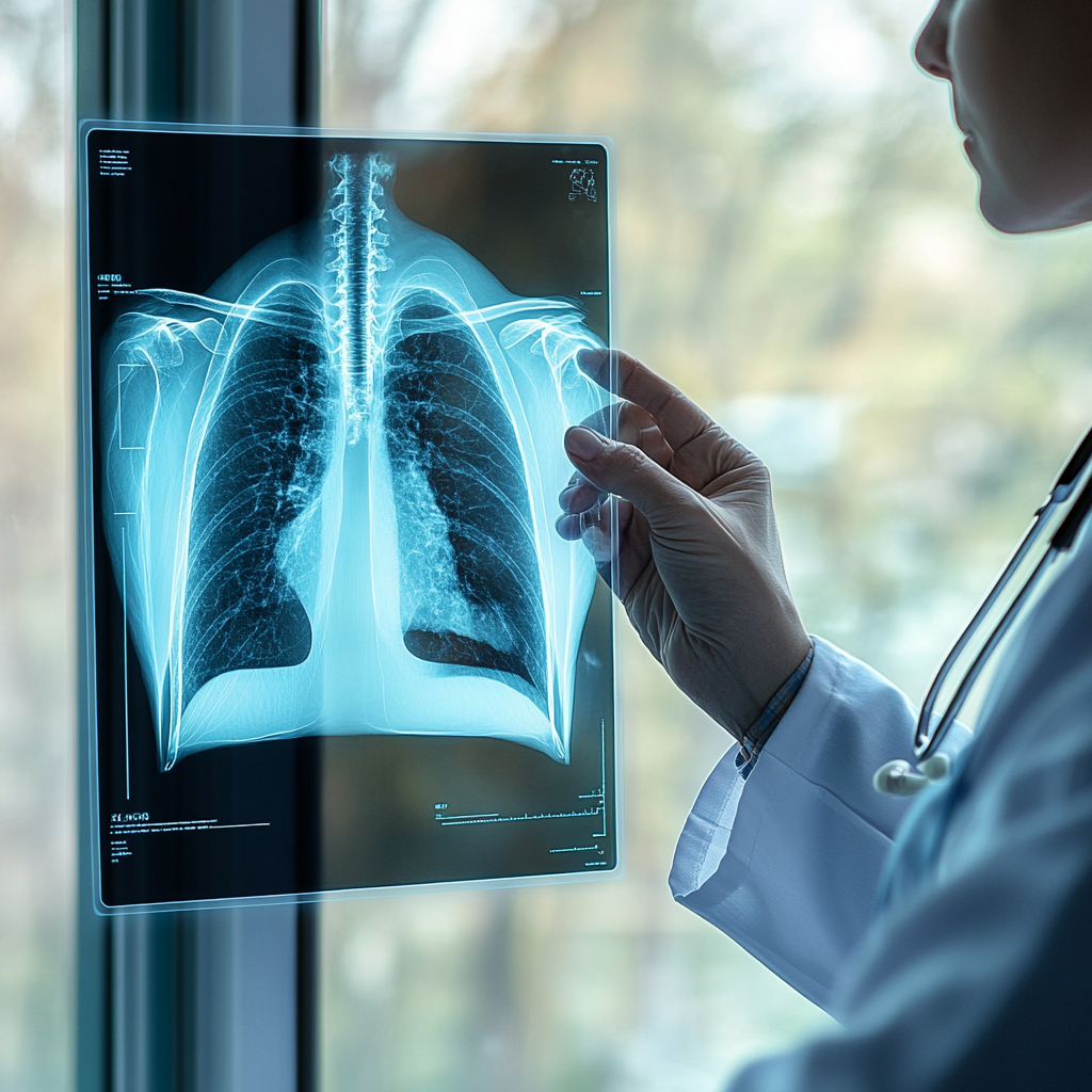 Doctor analyzing lung X-ray