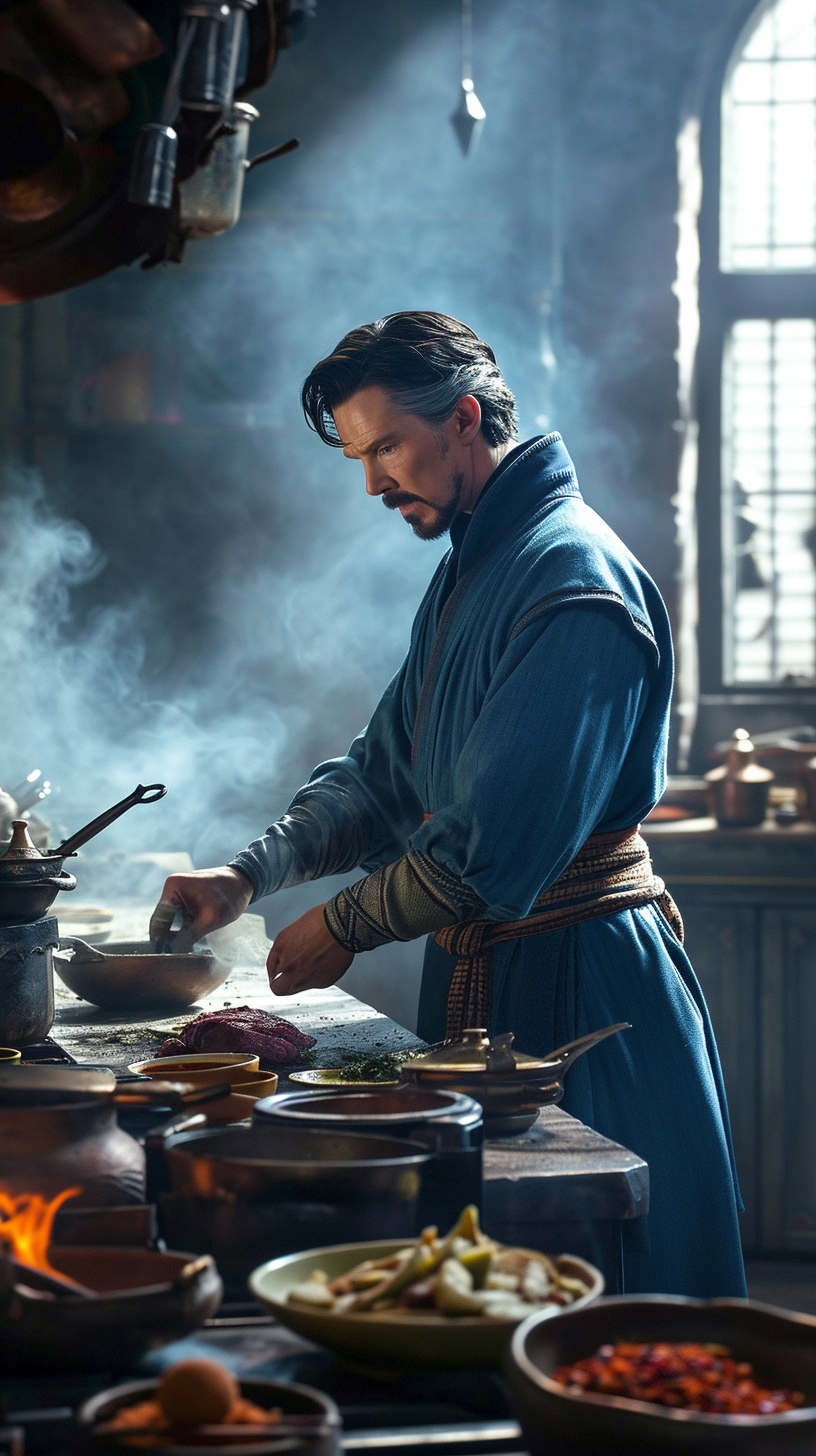 Doctor Strange preparing an exotic meal