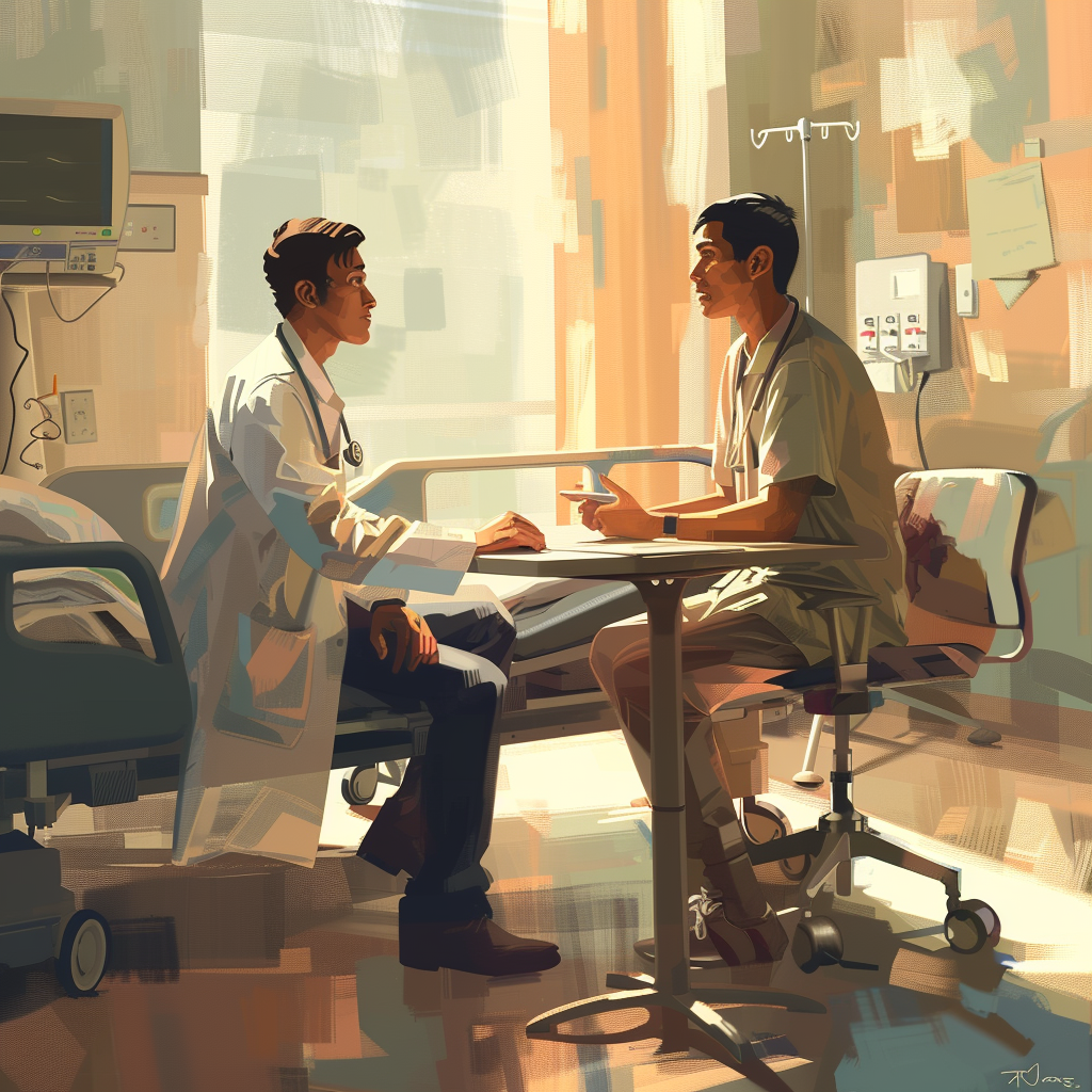 Doctor interviewing teenager in hospital