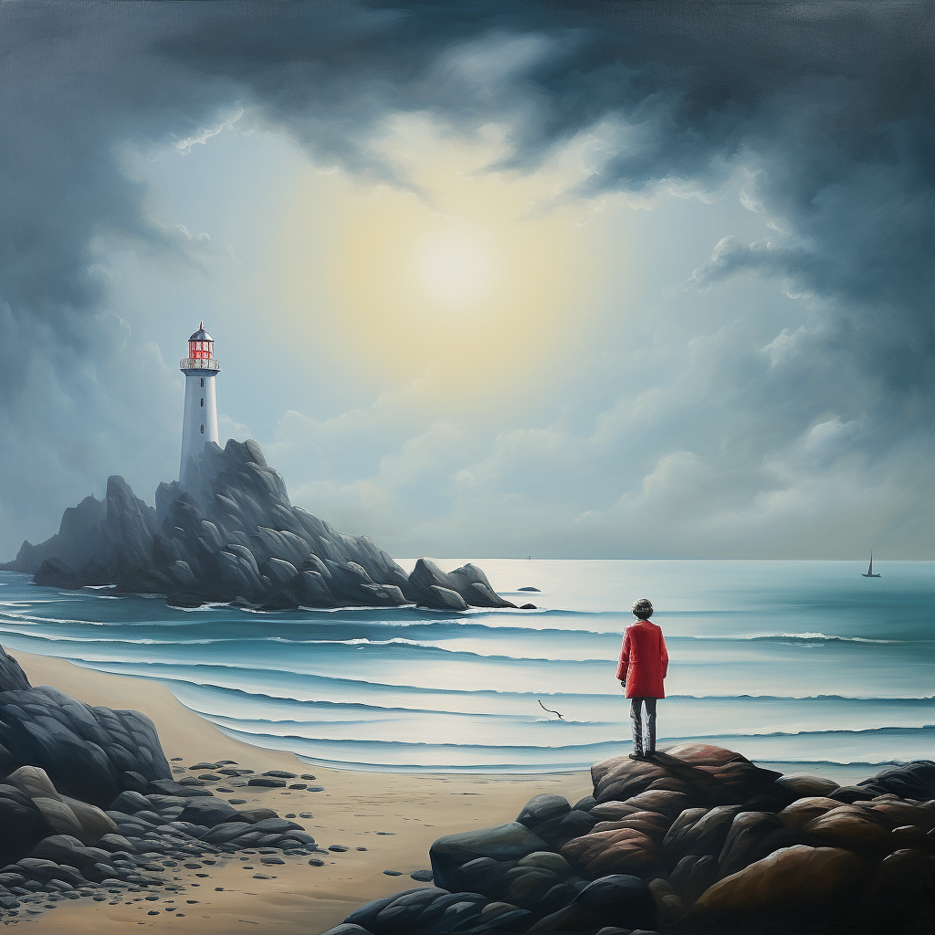 Doctor gazing at distant lighthouse