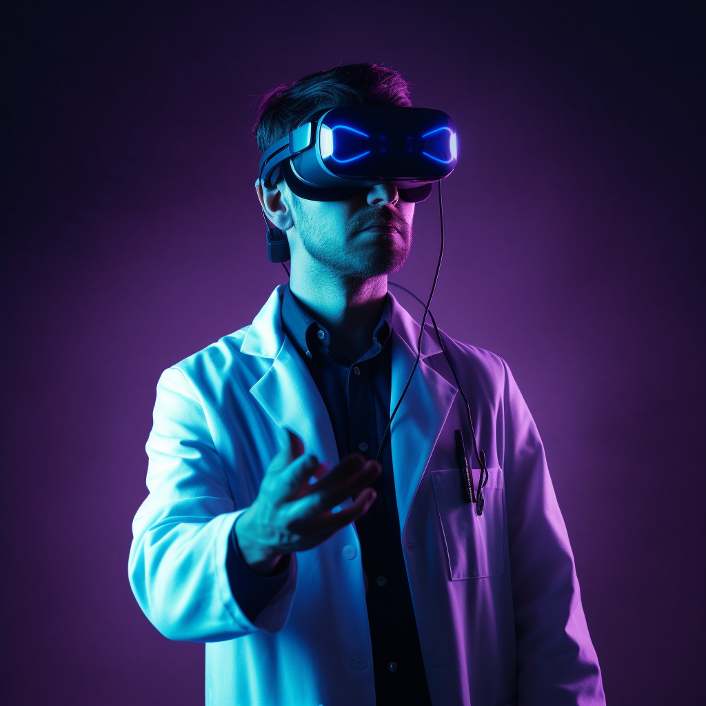 Doctor using VR headset for medical training