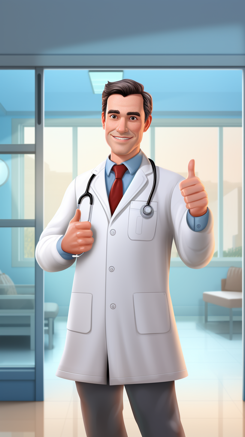 Doctor giving thumbs up in hospital