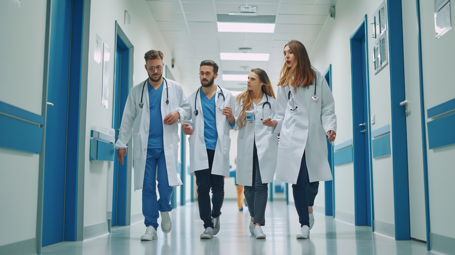 Doctors walking in hospital