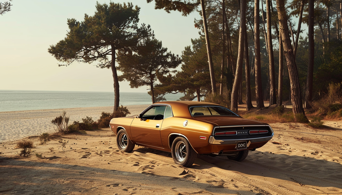 Vintage Dodge Challenger on Beautiful Beach