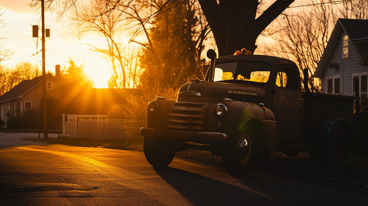 1951 Dodge Power Wagon Tow Truck in New York sunrise