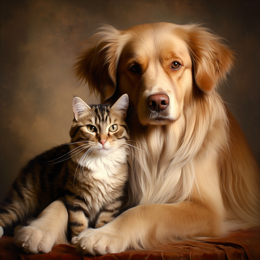 Lovely dog and cat in society