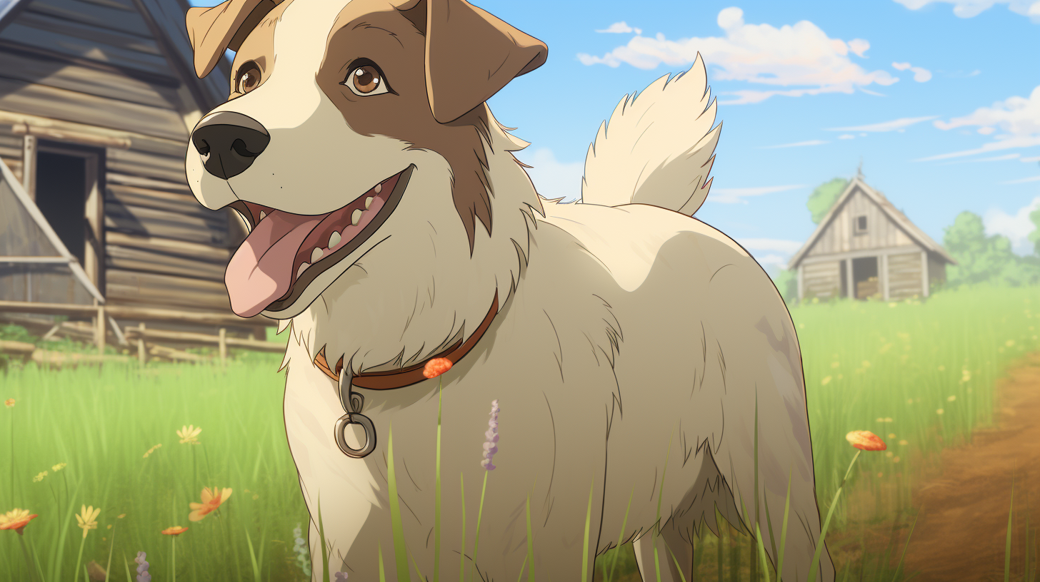 Happy dog in anime field