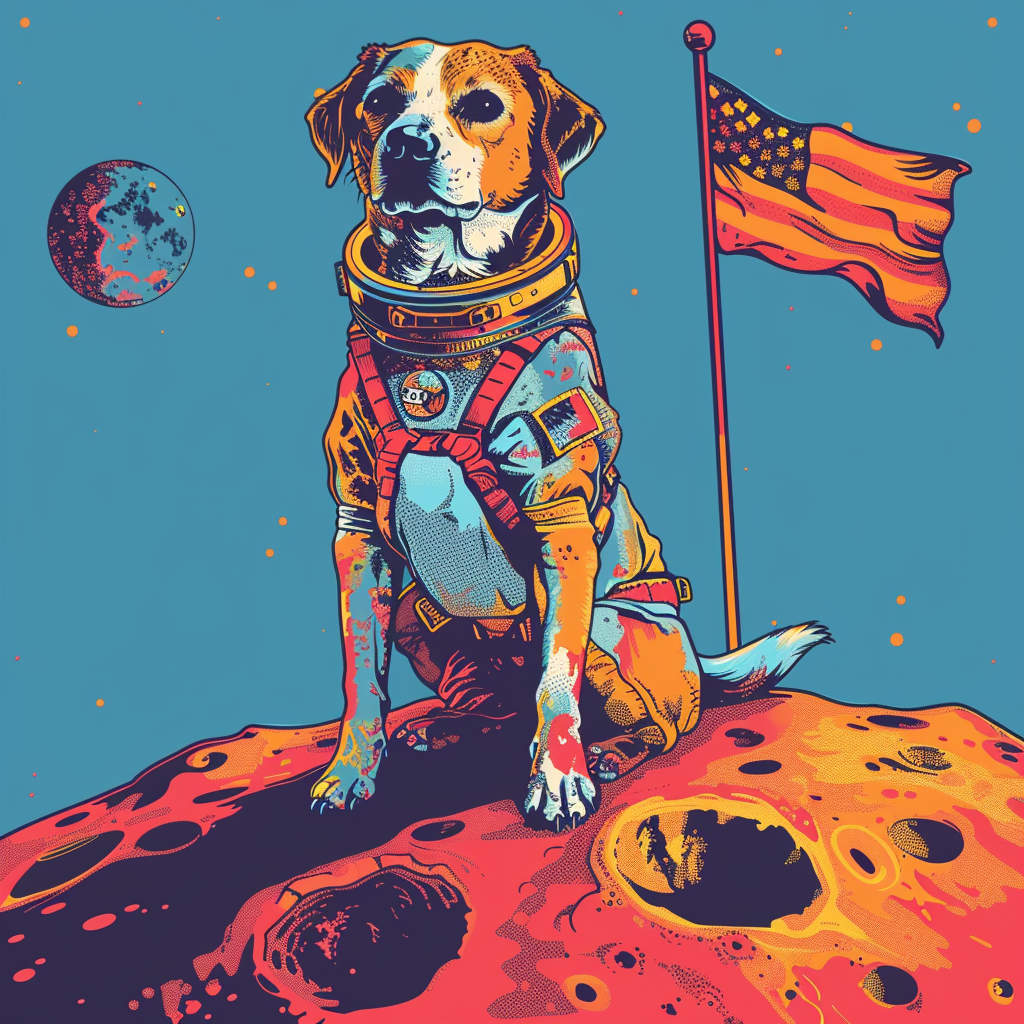 Dog astronaut on moon flag